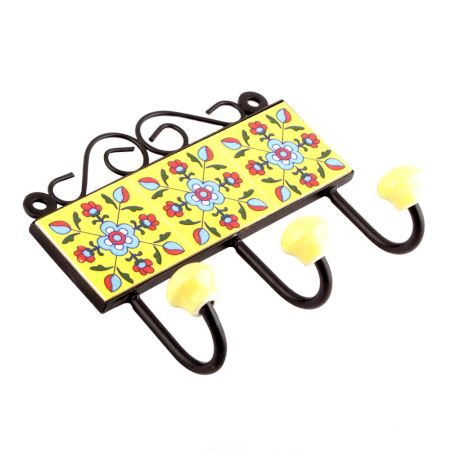 Yellow Turquoise Floral Tiles Hooks 